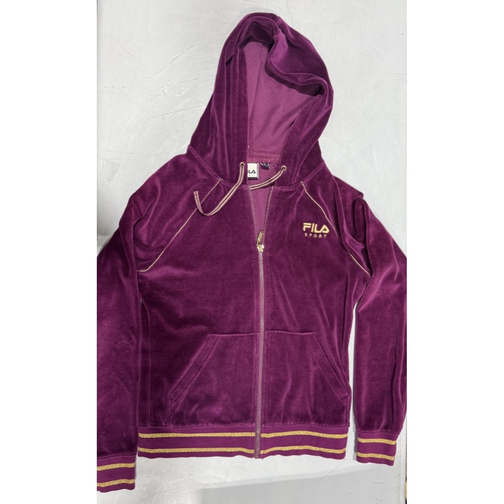 Fila Women's Purple and Burgundy Jacket Velvet Sweatsuit Full Zip Y2K Size S